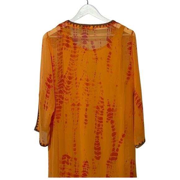 Soft Surroundings Womens Medium Popover Kaftan Slip Dress 2Pc Sheer Orange NWT - Picture 7 of 11